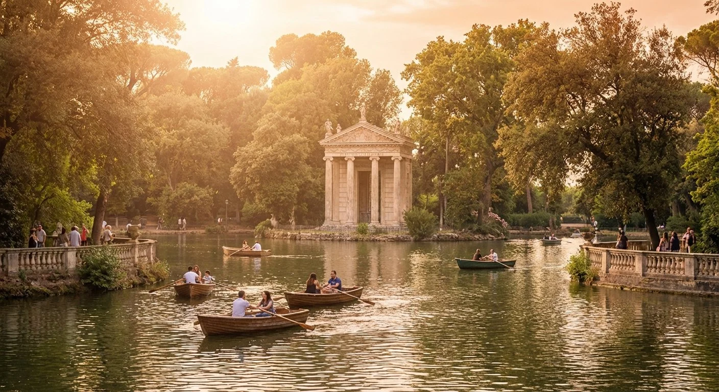 Laghetto di Villa Borghese con Tempio di Esculapio